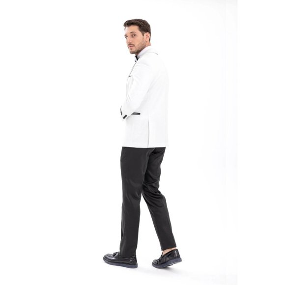 Derman White Pointed Collar Silvery Classic 2 Piece Tuxedo - Picture 2 of 8